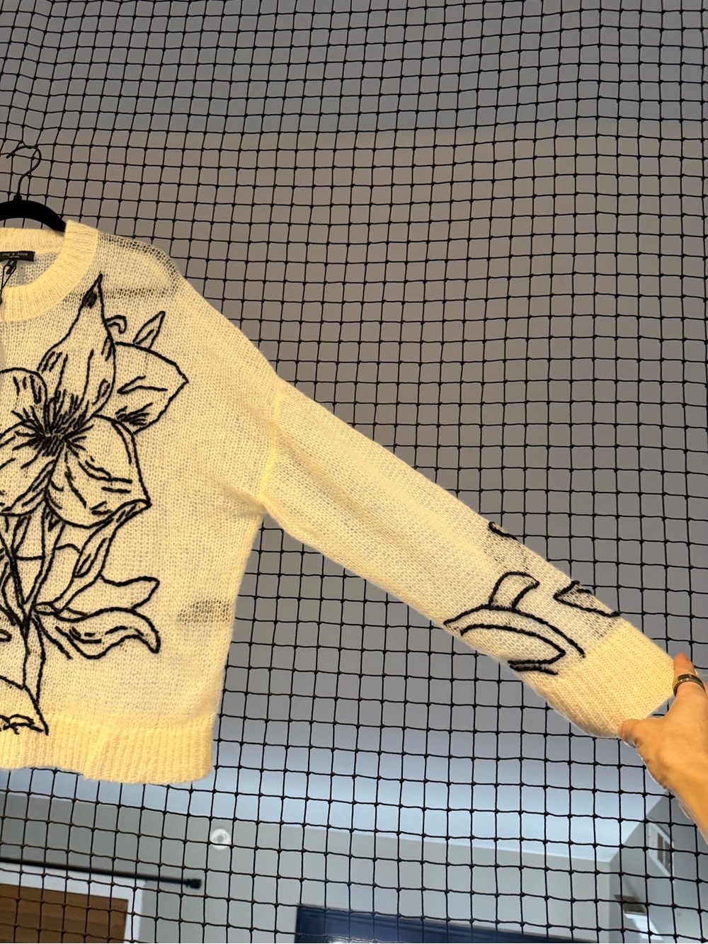 rag & bone Cream Crewneck Sweater with Black Floral Outline - Picture 5 of 6